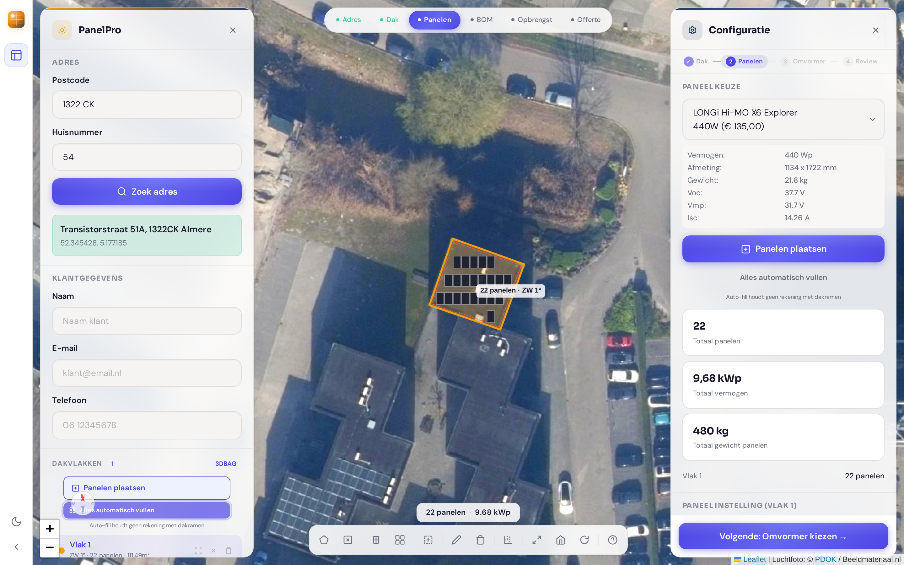 PanelPro: zonnedak-ontwerp op luchtfoto in RelayPro